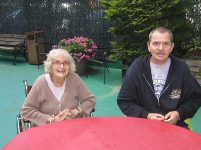 Residents enjoying time together in an outdoor space
