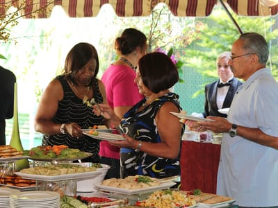 Residents enjoying a meal at a gathering