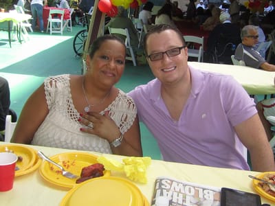 Residents enjoying a meal at a community event
