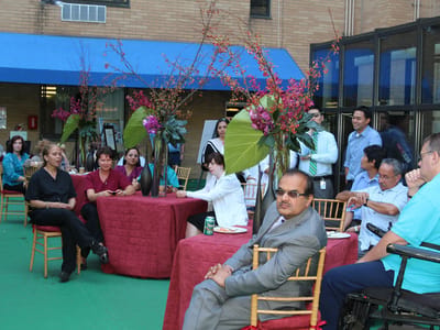 Residents and staff gathered for an outdoor event