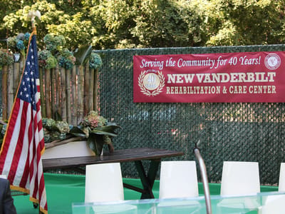Celebration banner for New Vanderbilt's 40 years in community