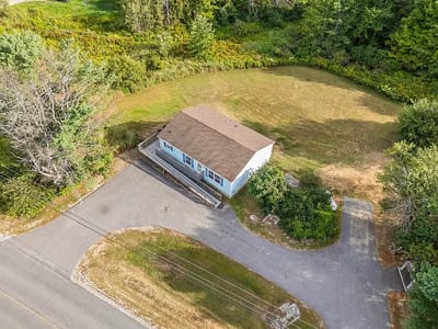 Aerial view of the facility building with outdoor space
