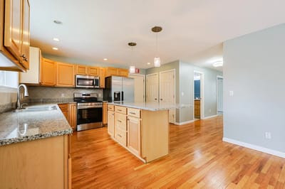 Bright, modern kitchen interior in a residential facility