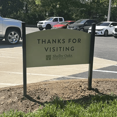 Sign thanking visitors at Shelby Oaks