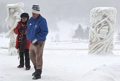 Residents enjoying a snowy outdoor area