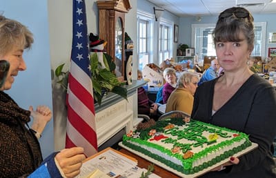 Celebration with cake in a common area
