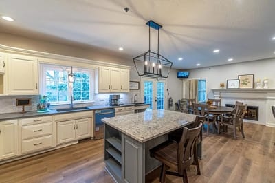 Bright and spacious kitchen area with dining table