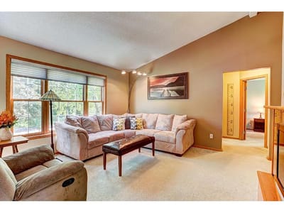 Bright interior living area with a couch and decor