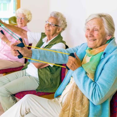 Seniors engaging in a group exercise activity