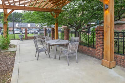 Outdoor seating area with a pergola