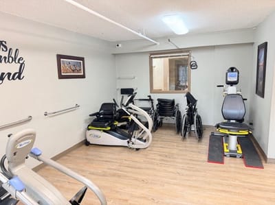 Fitness equipment in a senior care facility gym