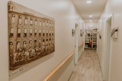 Historical photo in a hallway.