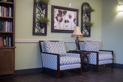 Cozy lounge area with comfy chairs and decor
