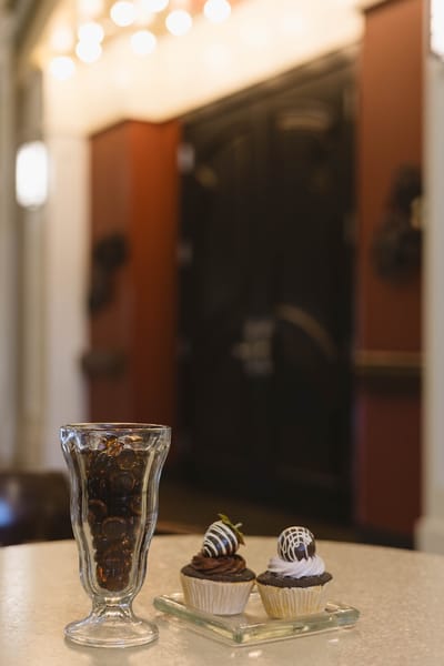 Desserts on a table in a dining area