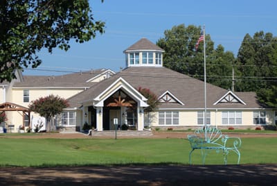Building exterior of assisted living facility.