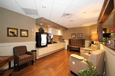Cozy common area with seating and kitchenette