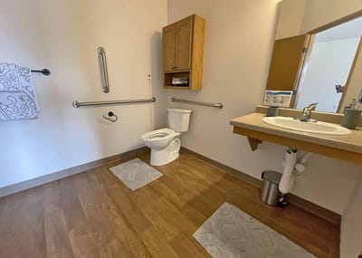 Clean bathroom with safety features