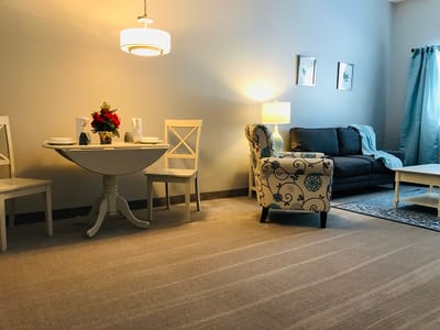 Cozy interior of a resident living space with dining area
