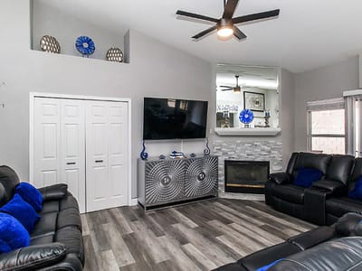 Interior view of a comfortable common area with seating