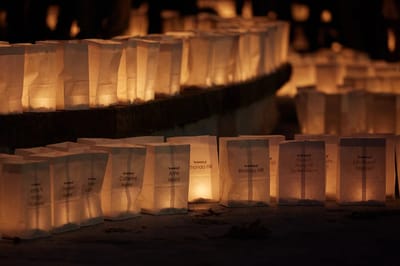 Luminary bags lit for a remembrance event