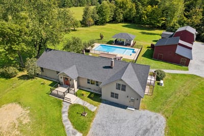 Aerial view of Orford Road Residence and outdoor pool.