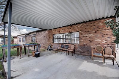 Outdoor patio area with seating