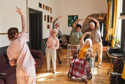 Residents participating in a group exercise activity