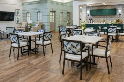 Dining area with modern decor and tables