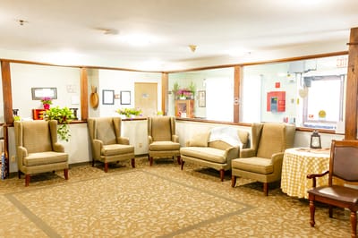 Common area with seating and decorative plants