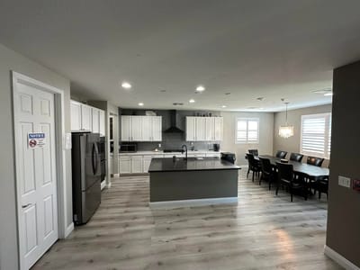 Bright, modern kitchen and dining area