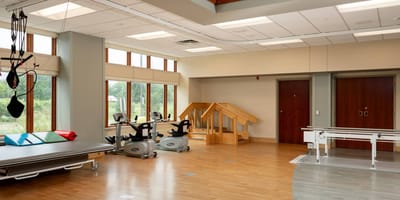 Interior fitness area with exercise equipment
