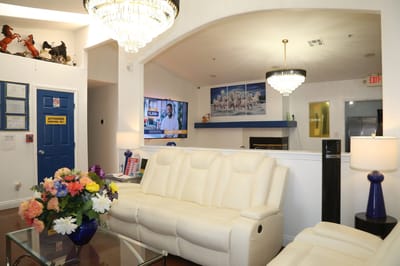 Bright and welcoming common area with seating.