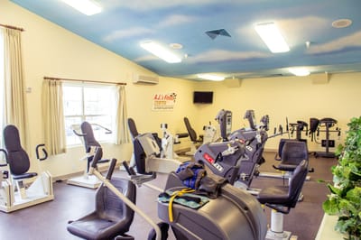 Exercise room with various fitness machines