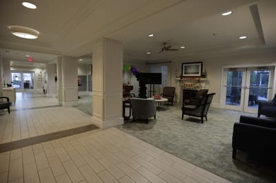 Bright interior of a common area with seating