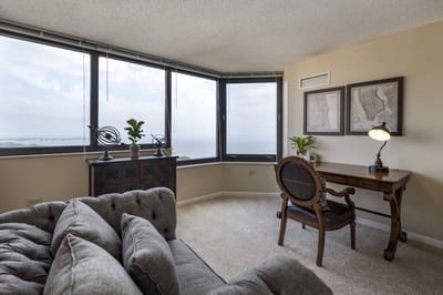 Bright facility interior with a view