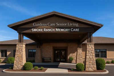 Exterior view of Gardens Care Senior Living entrance