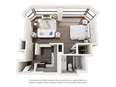 Floor plan of a one-bedroom apartment layout