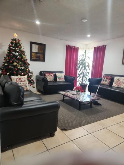 Cozy living room decorated for the holidays