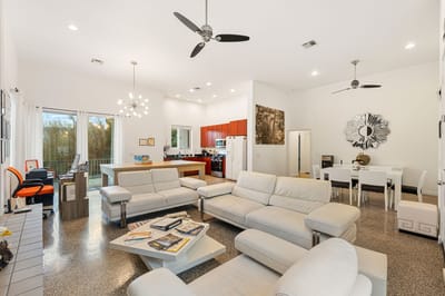 Bright interior common area with modern furniture