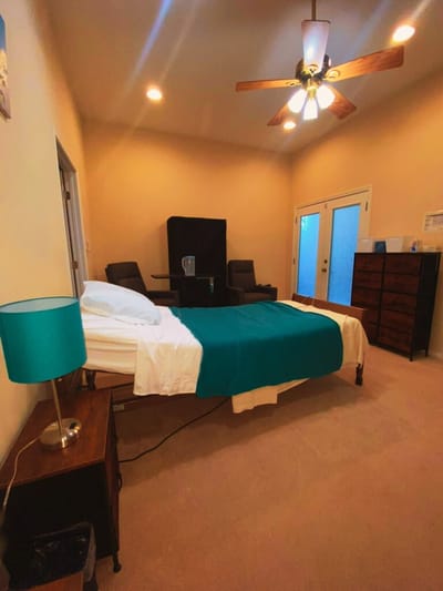 Comfortable private room with bed and seating area