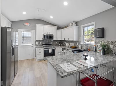 Bright, modern kitchen in a senior care facility.