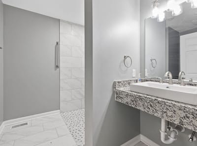 Modern bathroom with a shower and sink