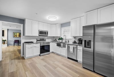 Modern kitchen with stainless steel appliances