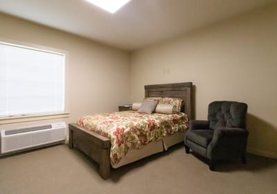 Cozy bedroom setup in assisted living facility