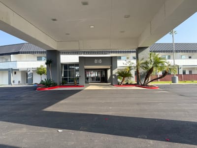 Exterior view of a senior living facility entrance