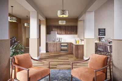 Interior common area with seating and kitchenette