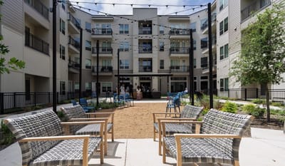 Outdoor seating area at the facility with residents