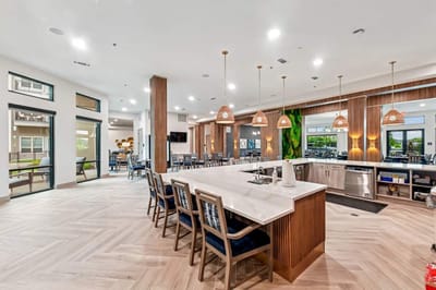 Bright dining area with modern decor and seating