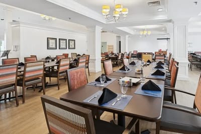 Dining area set up for a meal service