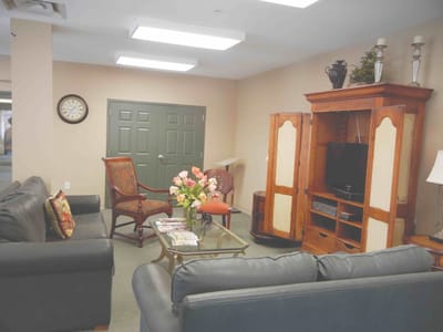Cozy lounge area with seating and decor